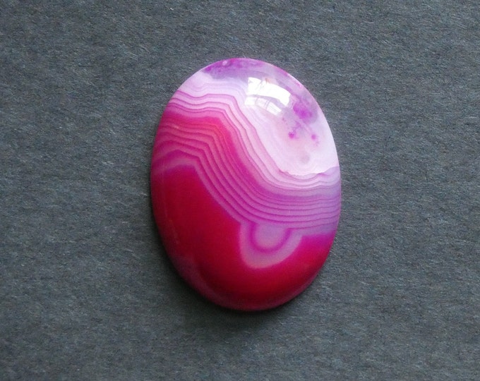 40x30x7mm Natural Striped Agate Cabochon, Gemstone Cabochon, Large Oval, Pink, Dyed, As Seen in Image, Only One Available, Banded Agate Cab
