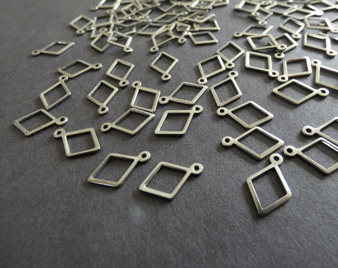 14x9mm 304 Stainless Steel Rhombus Charms, Steel Diamond Shape Pendants, Silver Color, Lightweight, 1mm Hole, DIY Jewelry Metal Charm