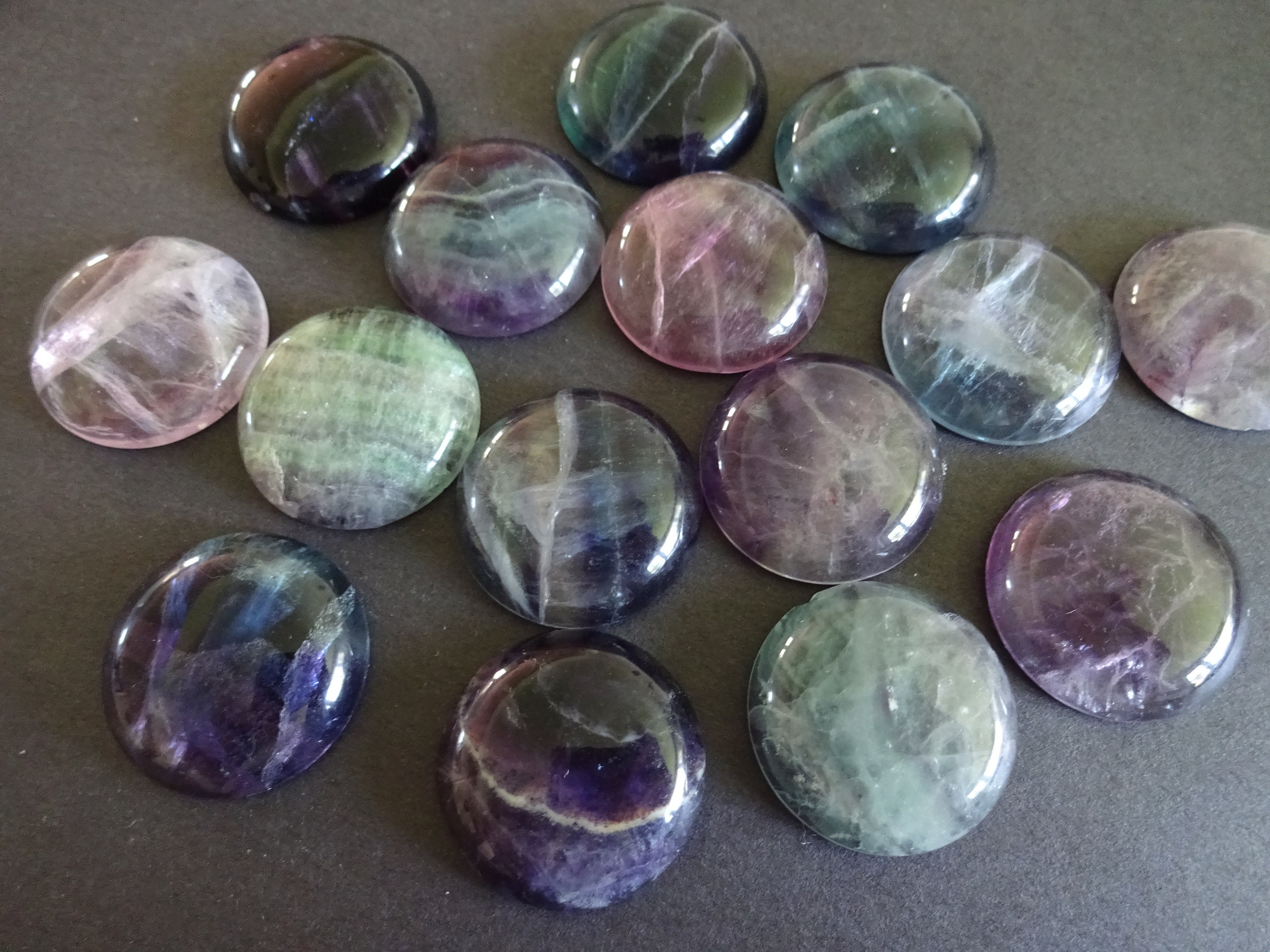 25x8mm Natural Fluorite Cabochon, Round Gemstone Cabochon, Polished Gem