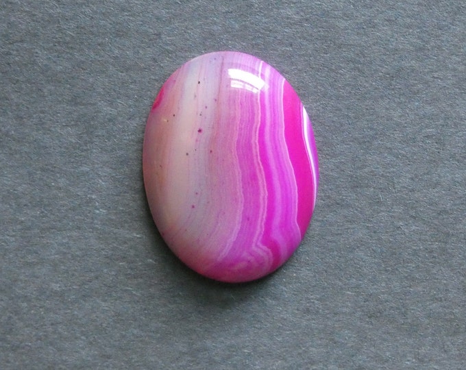 40x30x7mm Natural Striped Agate Cabochon, Gemstone Cabochon, Large Oval, Pink, Dyed, As Seen in Image, Only One Available, Banded Agate Cab