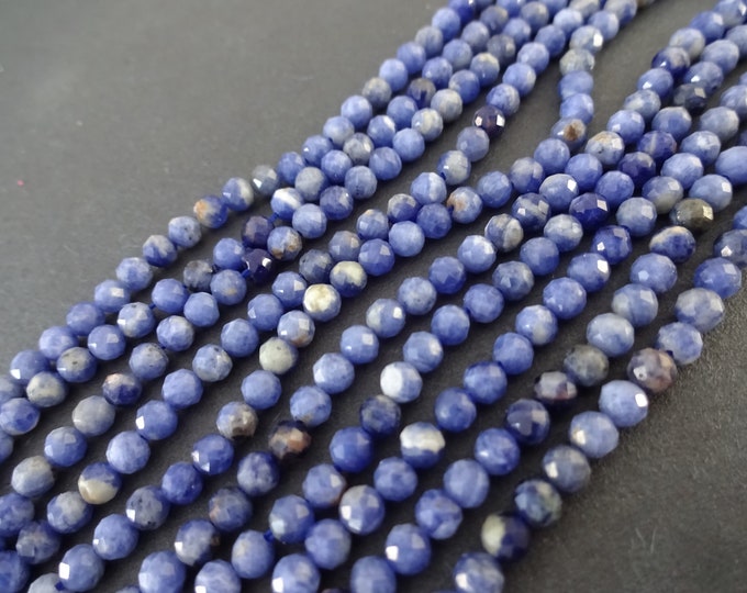 15 Inch 2-3mm Natural Sodalite Bead Strand, Faceted, 2-3mm Ball Bead, Round Stone Bead, About 127 Beads, Sodalite, High Grade, Blue & White