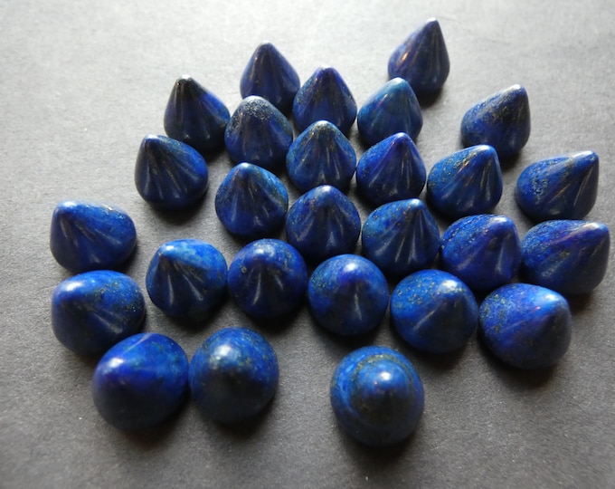 10mm Natural Lapis Lazuli Cone Cabochon, Round Cone Gemstone Cab, Blue Stone, Golden Flecks, Undrilled, Polished Gem, Flat Bottom