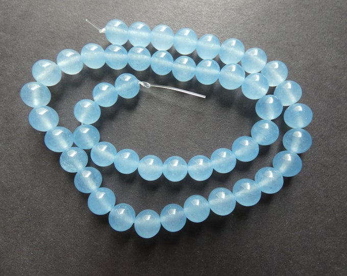 15 Inch 8mm Blue Natural Malaysia Jade Bead Strand, Dyed, About 48 Round Ball Bead, Light Blue Jade, Natural Gem Bead, 1mm Hole, Jade Bead