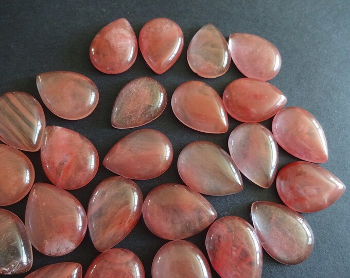 25x17mm Watermelon Glass Cabochon, Teardrop Cabochon, Pink Gem, Polished Gem, Translucent, Glass Jewelry Making, Pink and Clear Stone, Coral