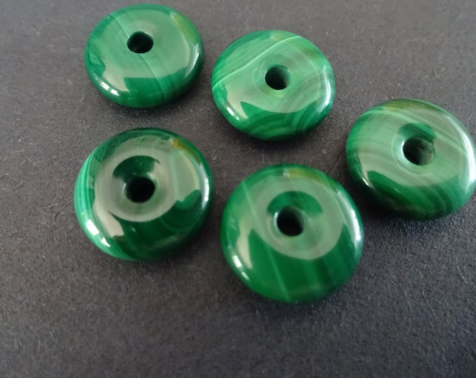 12mm Natural Malachite Donut Pendant, Green and Black, Polished Gem, Natural Gemstone Component, Round Donut Stone, Wire Wrapping Stone