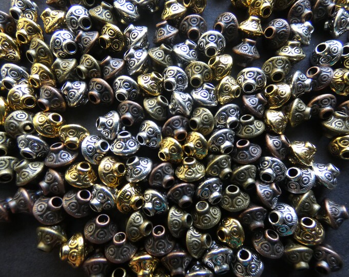 100 Pack 7.5mm Bicone Tibetan Silver Beads, 5 Color Mixed Lot Variety, 1mm Holes, European Style Beads, Metal Spacers, Embellished Bicones