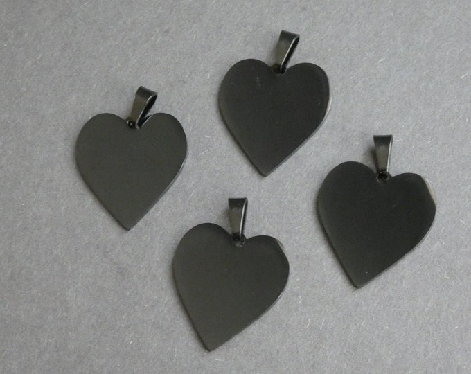 25mm 304 Stainless Steel Heart Tag Pendant, Black Color Heart Pendant, Etched Metal Pendant, Stainless Steel, Steel Metal, Black, Heart