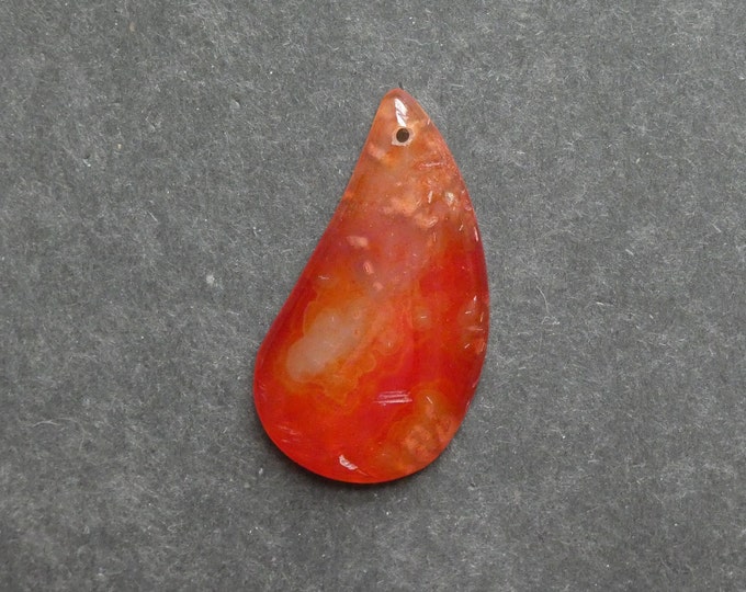 46x25mm Natural Agate Pendant, Gemstone Pendant, Large Teardrop, Orange, Dyed, One of a Kind, Only One Available, Unique Agate Pendant