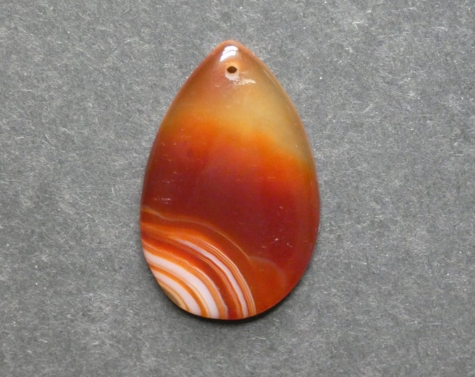 47x30mm Natural Brazilian Agate Pendant, Gemstone Pendant, One of a Kind, Large Teardrop, Orange & Red, Dyed, Only One Available, Unique