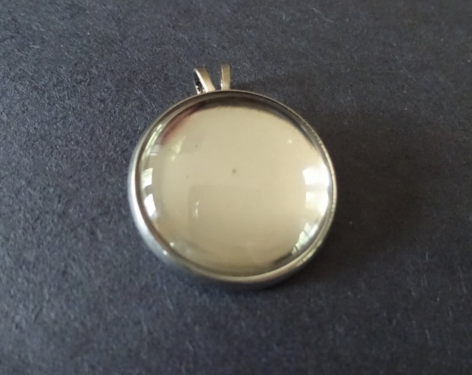 Pack of 18mm Round Brass Pendant Setting with Half Round Glass Cabochon, 26x20mm Overall Size, Round Setting, Silver Colored Setting