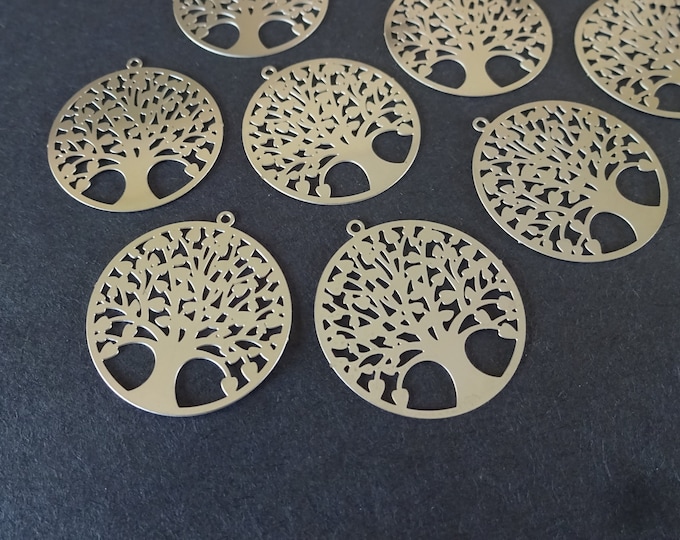 5 PACK 27mm 201 Stainless Steel Tree of Life Pendant, Silver Color Pendant, Filigree Pendant, Stainless Steel, Filigree Design Pendant, Tree