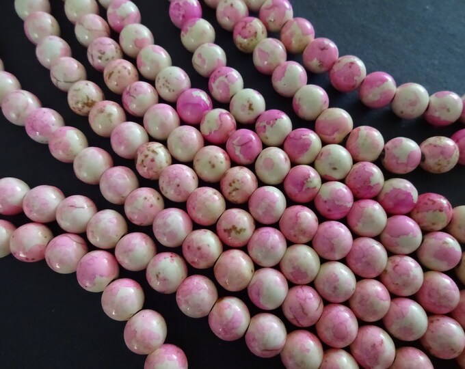 7-8mm Marbeled Glass Round Bead, Light Pink, 14.5 Inch Strand Of About 50 Beads, Mixed Swirled Colors, Jewelry Beads, Round Marble Bead