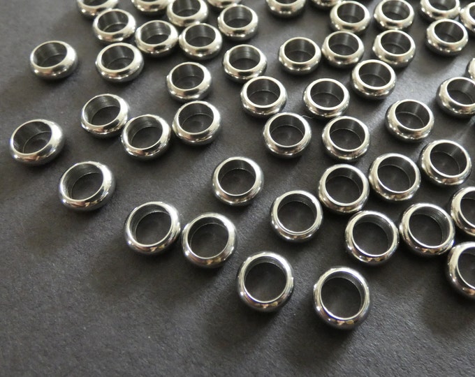 100 PACK 8x2.5mm 304 Stainless Steel Donut Beads, Round Link, Classic Metal Spacers, Metallic Silver Color, Circle Spacer Bead, 5mm Hole