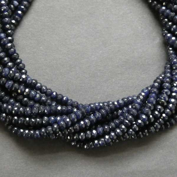 15 Inch 4x2mm Natural Malaysia Jade Bead Strand, Dyed, 144 Faceted Rondelle Bead, Navy Blue Jade Stones, Natural Gemstone Beads, 1mm Hole