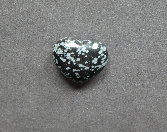 20x23x10mm Natural Snowflake Obsidian Heart Love Stone, Black and White, Pocket Palm Stone for Reiki Balancing, One of a Kind, Gemstone