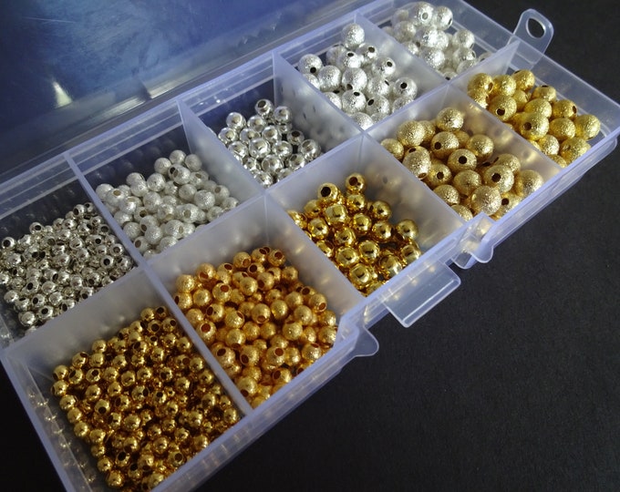 990+ Ball Beads, Jewelry Organizer, Brass Stardust Beads, 4-6mm, Iron Beads, Spacers, Round, Bead Kit, Jewelry Set, Silver and Gold Color