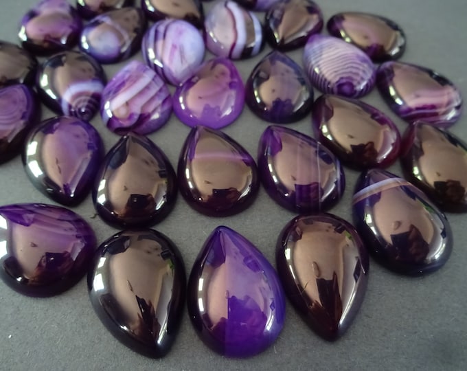 25x18mm Natural Agate Cabochon, Dyed, Teardrop Shape, Polished Gem, White & Purple Striped Agate Gemstone, Natural Stone, Purple Agate Cab