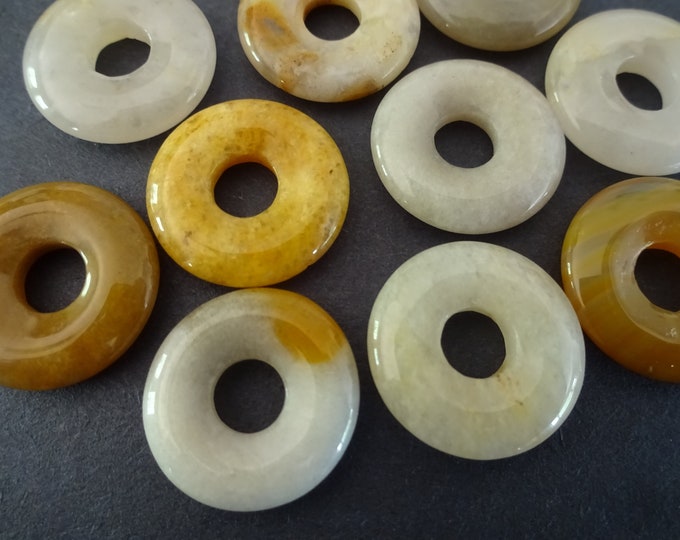 Set of 18mm Natural Topaz Pendant, Mixed Donuts, Yellow Color, Polished Gem, Natural Gemstone Component, Round Stone, Wire Wrap