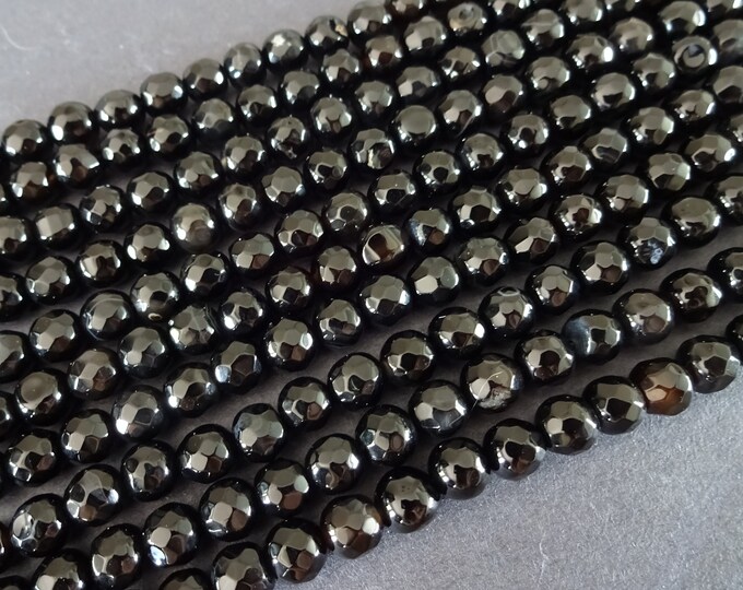 6mm Natural Black Agate Faceted Ball Beads, Dyed, 15 Inch Strand With About 64 Beads, Round Agate Bead, Polished Crystals, 6mm Ball Bead