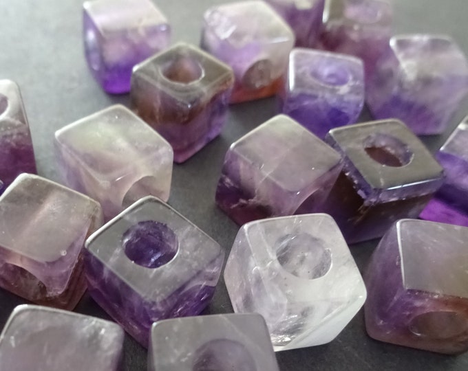 10x10mm Natural Amethyst Cube Beads, Large Hole European Beads, 4.5-5mm Hole, Purple Crystal Beads, Purple Birthstone, Stone Cubes,