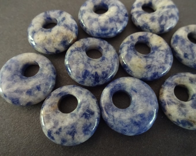 Set of 18mm Natural Blue Spot Jasper Pendant, Mixed Donuts, Multicolor, Polished Gem, Natural Gemstone Component, Round Stone, Wire Wrap