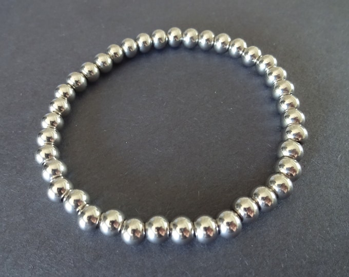 Stainless Steel Ball Bead Stretchy Bracelet, Silver Color, 6-6.5mm Balls, Minimalist, Add Your Own Charms! Ready To Wear, One Size Fits Most