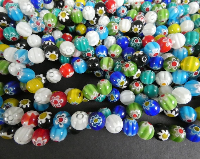 16 Inch 10mm Glass Millefiori Bead Strand, About 38 Glass Ball Beads, Mixed Lot, Multicolor Bead, Flower Bead, Large Ball Bead, 1mm Hole