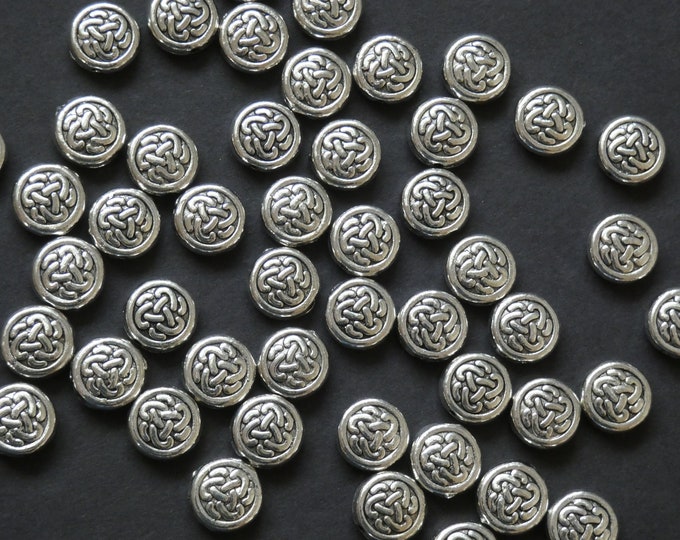 50 PACK of 10mm Flat Round Beads, Tibetan Style Metal Bead, Metal Flat Round Bead, Silver Flat Round Beads, Silver Metal Beads, Round Spacer