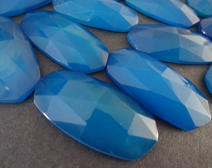 38x19mm Natural Dyed Blue Agate Cabochon, Faceted Oval Cabochon, Polished Gem, Agate Cabochon, Natural Gemstone, Polished, Blue Agate