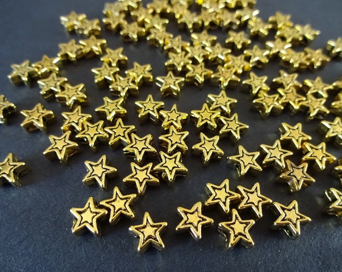 100 PACK of 6x6mm Gold Color Metal Star Bead, Metal Spacer, Star Spacer, Small Metal Spacer, Antiqued Metal Gold Star, 1mm Hole, Bracelet