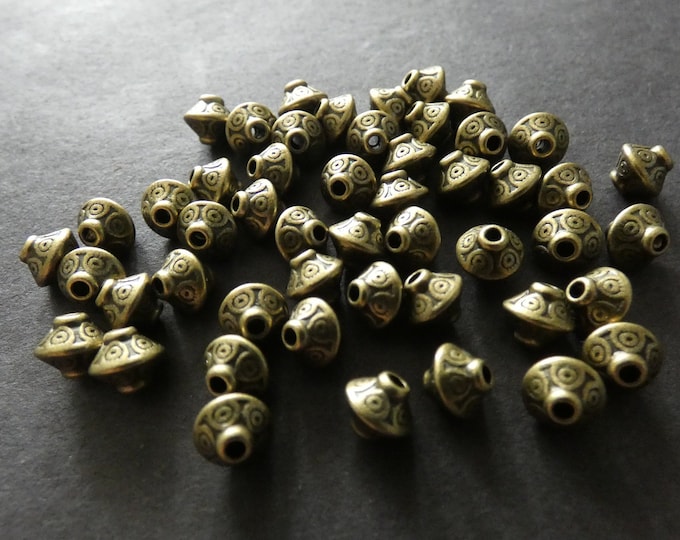 50 PACK 6.5mm Alloy Metal Flat Round Beads, Antique Bronze Color, Tibetan Style Metal Spacer, Engraved, Antiqued Color, Vintage Style Spacer