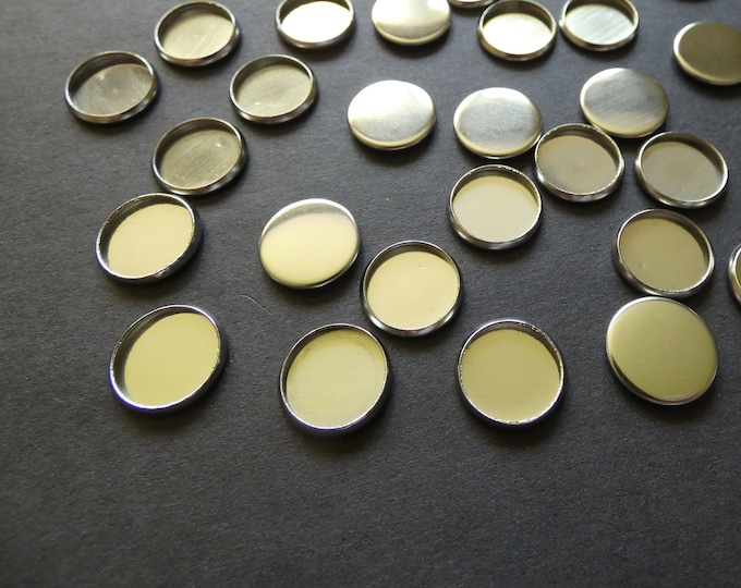 28x22mm Brass Cabochon Setting, For 20mm Round Cab, Shiny Silver Color, Flat Round, Cabochon Pendant Setting, Rhinestone Setting, 20mm Tray