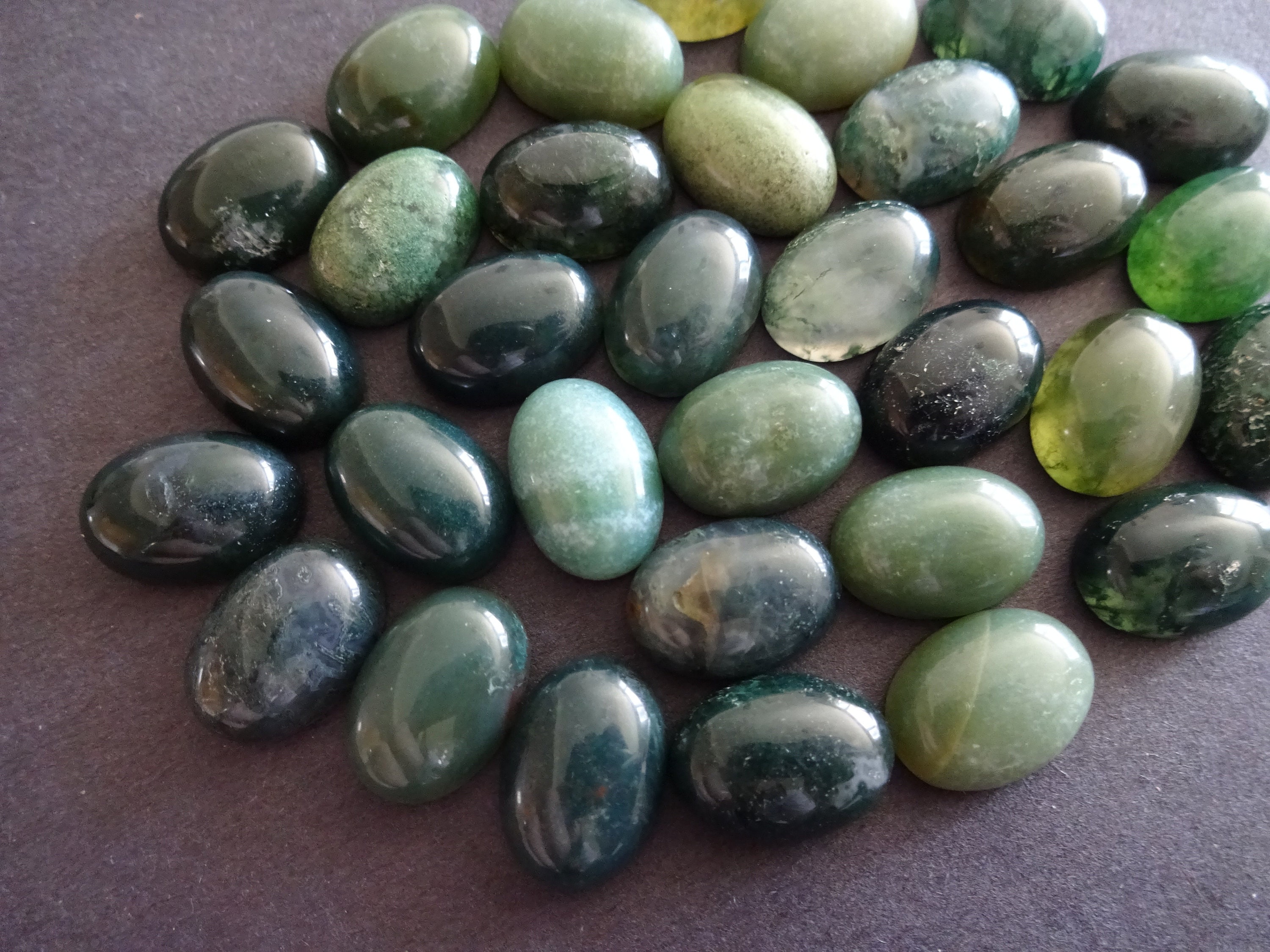 14x10mm Natural Moss Agate Gemstone Cabochon, Oval Cabochon, Polished
