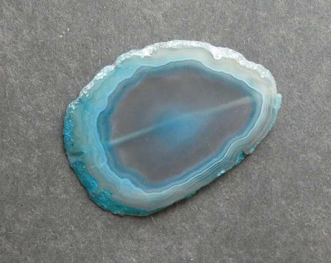 54x38mm Natural Agate Slice Cabochon, Gemstone Cabochon, Blue Agate Slice, Dyed, One of a Kind, Only One Available, Unique Agate Nugget