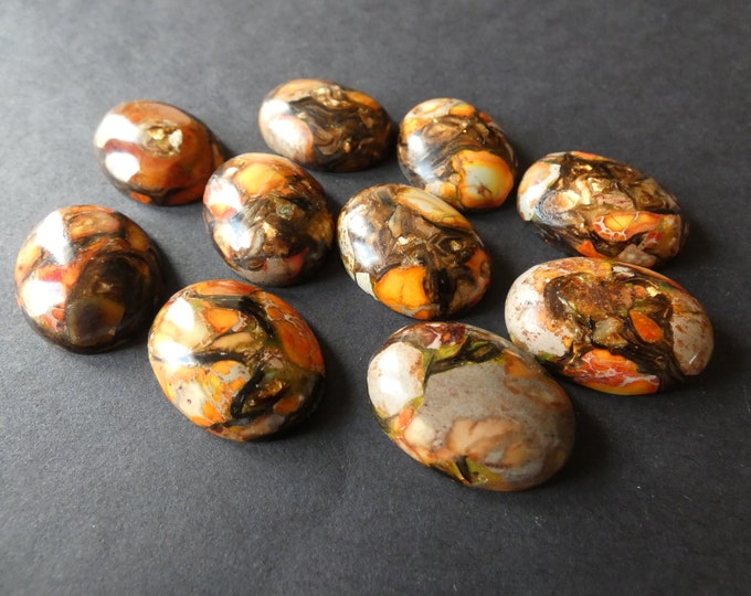 25-25.5mm Regalite & Bronzite Cabochon, Dyed, Oval Cabochon, Orange and Bronze Stone, Polished Stone, Designer Cab, Wire Wrapping Mineral