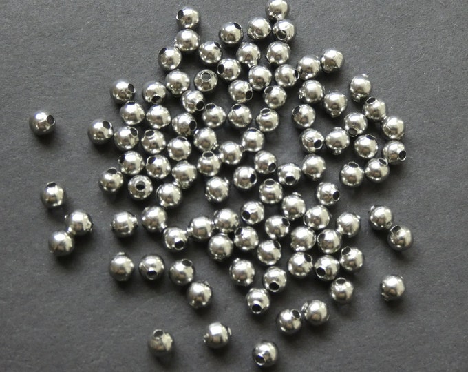 50 Pack 4mm Round Stainless Steel Bead, Circular Metal Bead, Stainless Steel Ball Bead, Silver Stainless Steel, 304 Stainless Steel Bead