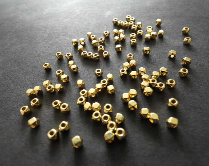 50 PACK 3x2.5mm Alloy Metal Screw Nut Beads, Classic Golden Color, Tibetan Metal Spacer, Metal Round Tiny Beads, 1mm Hole, Shiny Gold Beads