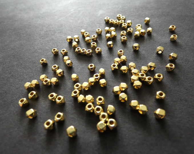 50 PACK 3x2.5mm Alloy Metal Screw Nut Beads, Classic Golden Color, Tibetan Metal Spacer, Metal Round Tiny Beads, 1mm Hole, Shiny Gold Beads