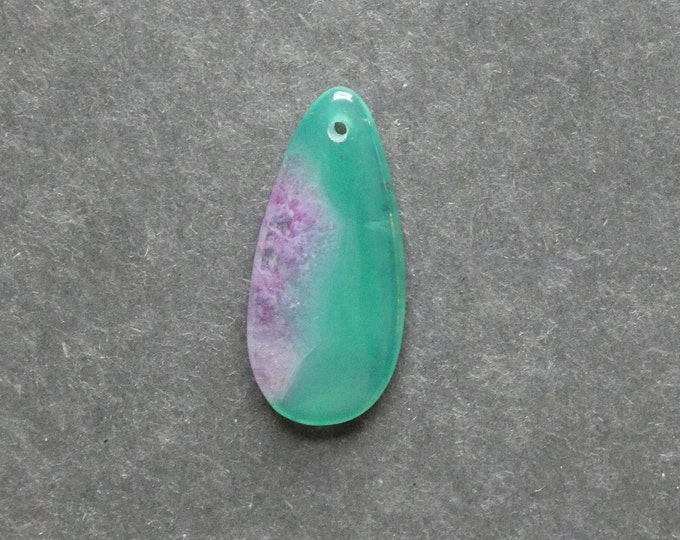 39x18mm Natural Brazil Crackle Agate Pendant, Gemstone Pendant, One of a Kind, Large Teardrop, Green and Pink, Dyed, Only One Available