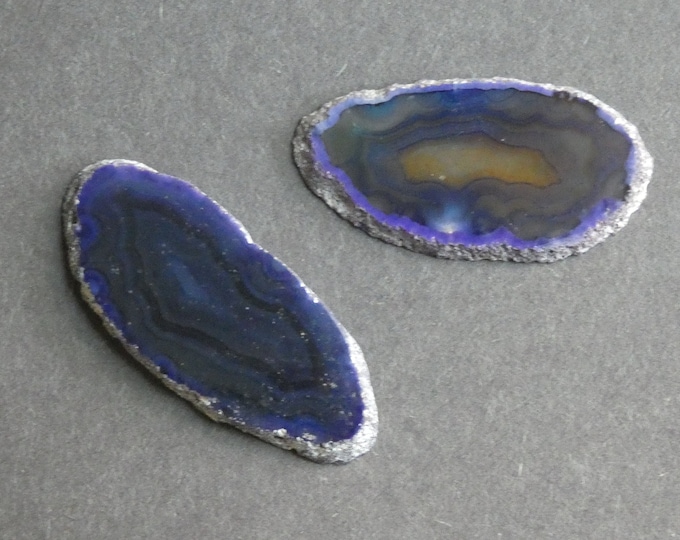 2 PACK 39-44mm Natural Brazilian Agate Cabochons, Gemstone Cabochons, 2 Pack Agate Slice, One of a Kind, Unique Brazilian Agate, Dyed,Purple