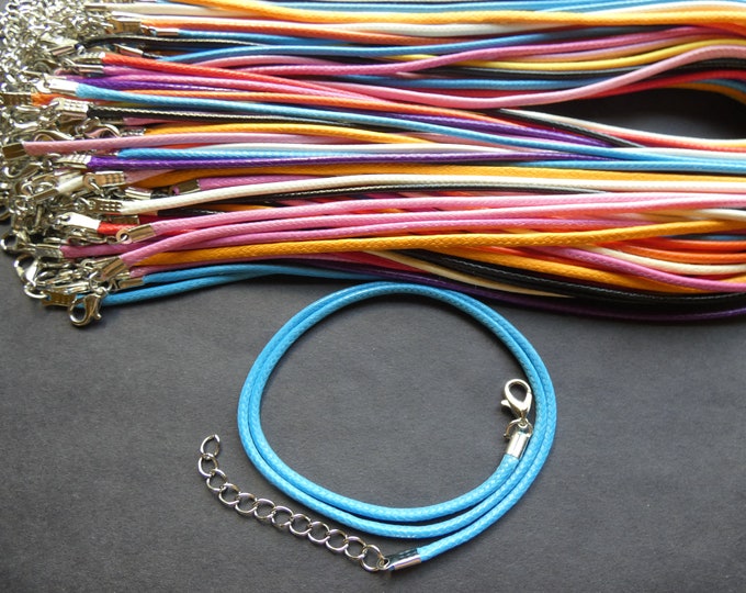 18.1 Inch 2mm Wax Cord Necklace, Iron Lobster Claw Clasp With Extender, 2mm Diameter, Mixed Lot Of Colors, Rainbow, Necklace Making