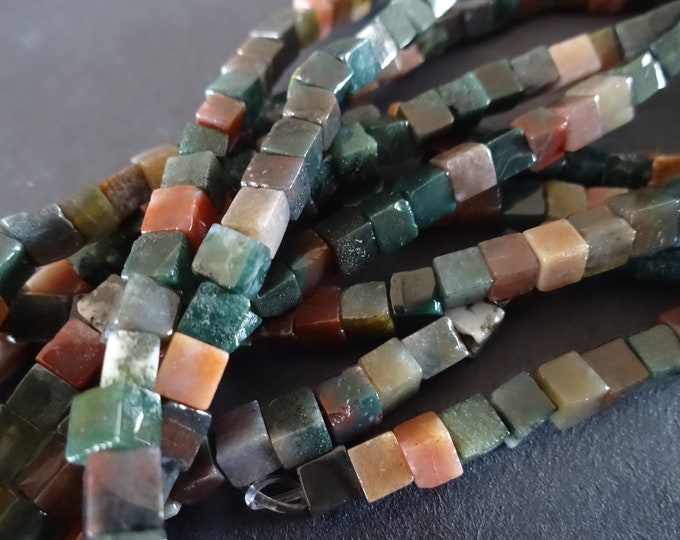 15 Inch Strand 4x4mm Natural Indian Agate Square Column Beads, About 90 Beads Per Strand, Agate Stone, Polished & Drilled, Mixed Colors