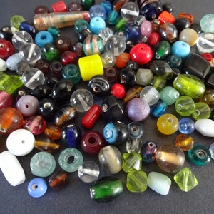 100 Gram Mixed Glass Bead Pack, 3-26mm, About 80-140 Beads, Shape & Size Variety, Glass Bead Mixed Lot, Interesting Handpicked Bead Lot