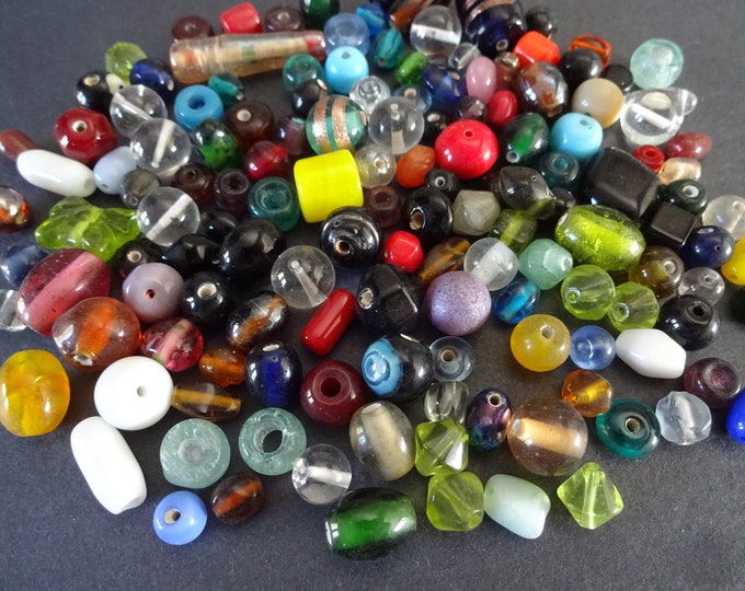 100 Gram Mixed Glass Bead Pack, 3-26mm, About 80-140 Beads, Shape & Size Variety, Glass Bead Mixed Lot, Interesting Handpicked Bead Lot