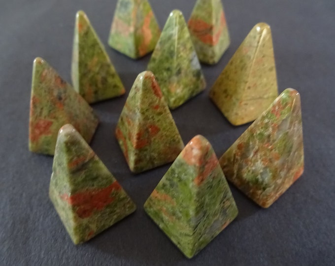 25x14mm Natural Unakite Pyramid Cabochon, Triangle Cab, Unakite Crystal Cabochon, Undrilled, Pyramid Crystal, Pointed Crystal, Green & Pink