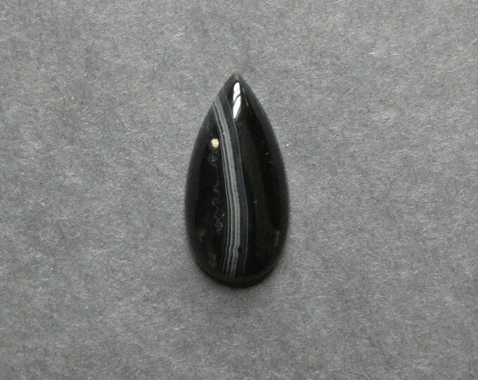 30x15mm Natural Striped Agate Cabochon, Gemstone Cabochon, Teardrop, Black, Dyed, One of a Kind, Banded Agate Cabochon, Unique Agate Stone