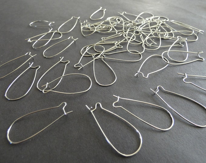 50 PIECE Brass 33mm Earring Hooks, Hoops, Basic DIY Earring Sets, .7-.8mm Pin, Silver Color, Earring Making, Wire Ear Hook, Earring Making