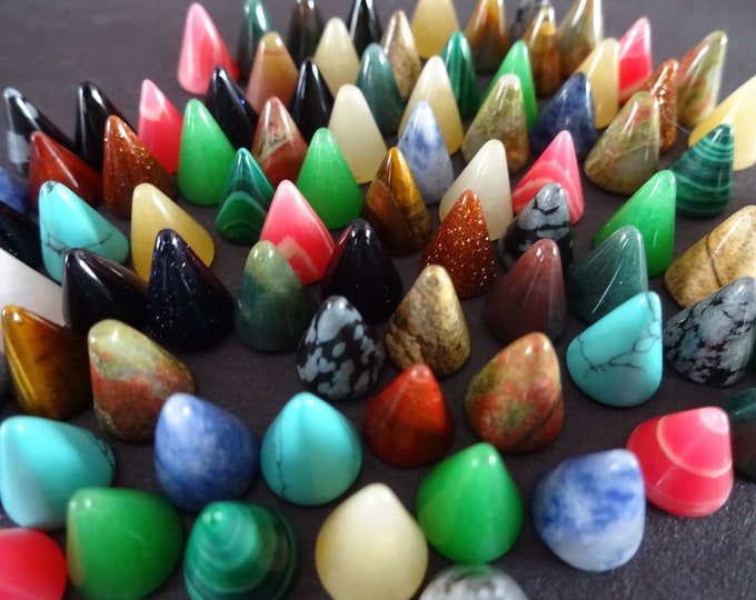 SET OF 5 Cone Mixed Lot Gemstone Cabochons, 10x8mm, Polished, Stone Cabochon, Gemstone Cab Lot, Jasper, Quartz, Agate, Malachite & More
