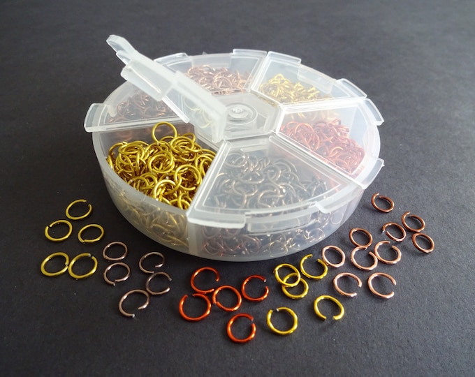 6 Color Aluminum Jump Ring Set, 4.4mm, About 1080 Rings, Colored Jump Ring, Aluminum Wire Open Jump Rings, Earth Tones, With Organizer, Mix