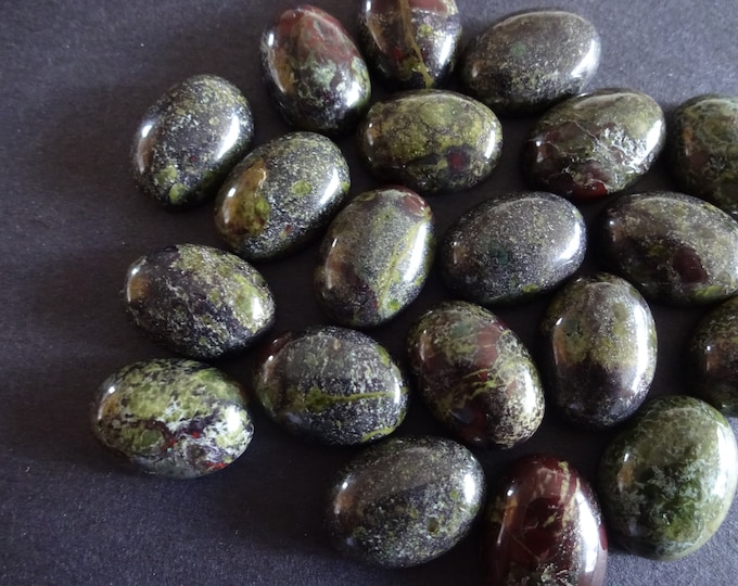 18x13mm Natural Dragon Bloodstone Gemstone Cabochon, Oval Cabochon, Polished Gem, Green and Red, Natural Gemstone, Unique Swirled Stone